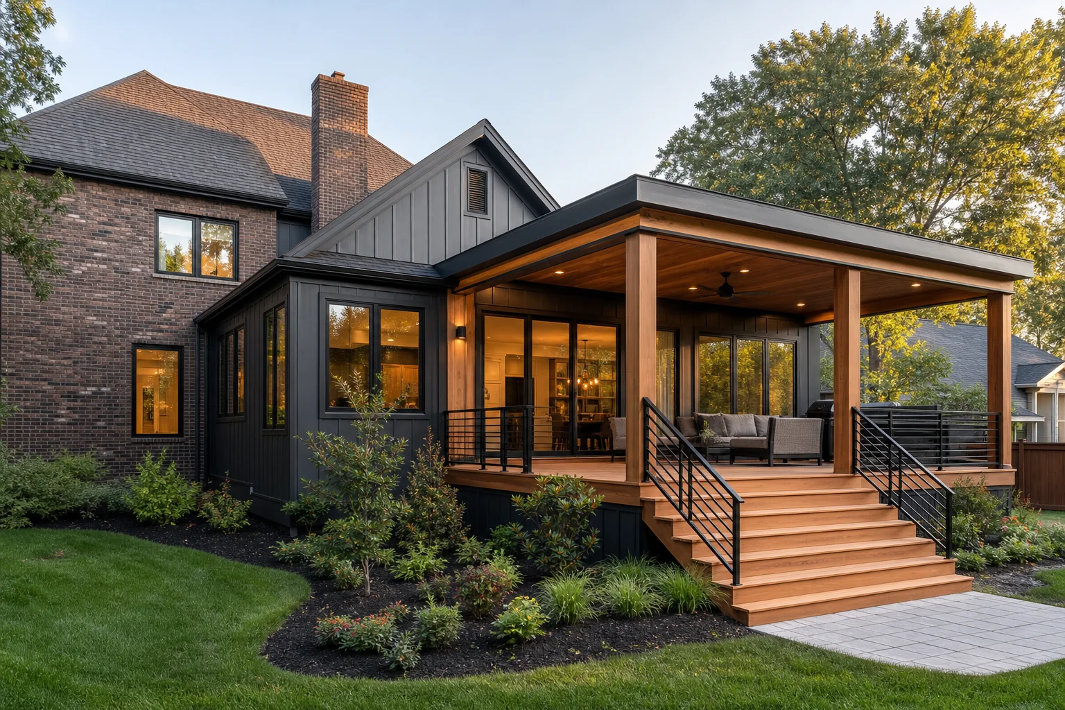 Completed home addition and covered deck